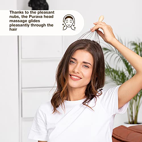 Purava (The Original) Masajeador de cabeza con concepto mejorado (2020) - Arrastre de cabeza de madera con 20 dedos - Regalo ideal - Masaje de cabeza Premium