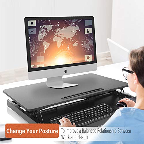 PUTORSEN® 32" Convertidor de Escritorio de pie, ergonómico Altura Ajustable Sentarse Stand Up Escritorio convertidor, estación de Trabajo para Usar de pie o Sentado, Bandeja Desmontable Teclado