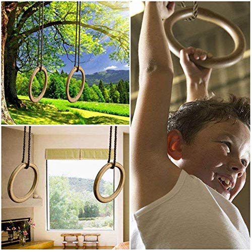 QHYXT Gym Swing Barra de Trapecio de Madera con Anillos para Interiores y Exteriores Columpio Gimnasia Deportes Jardín Columpio,Artículos de Entretenimiento y Entretenimiento para niños y Adultos