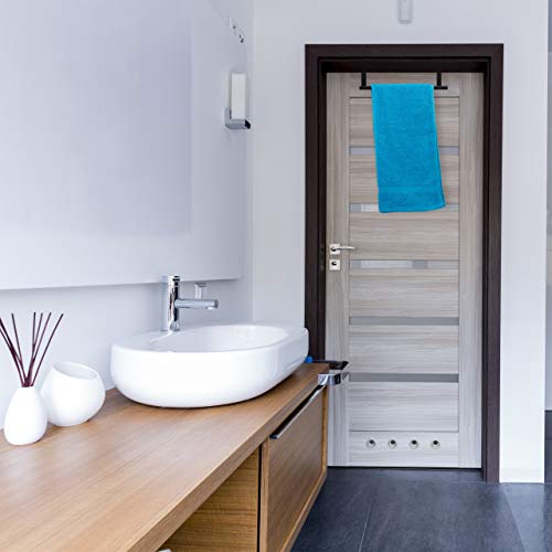 Relaxdays Toallero Puerta, Colgador Trapos Cocina, Barra para Armario Baño, Acero Inoxidable y Plástico, 1 Ud, Negro, PP-Metal