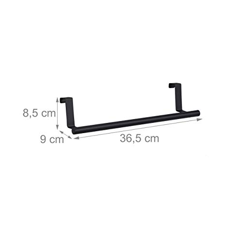Relaxdays Toallero Puerta, Colgador Trapos Cocina, Barra para Armario Baño, Acero Inoxidable y Plástico, 1 Ud, Negro, PP-Metal