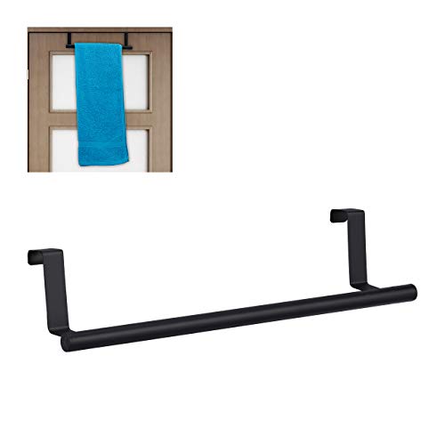 Relaxdays Toallero Puerta, Colgador Trapos Cocina, Barra para Armario Baño, Acero Inoxidable y Plástico, 1 Ud, Negro, PP-Metal