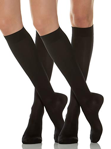 Relaxsan Microfibra 750M (2 Pares - Negro, tg.3) Medias a la rodilla 70 Den compresión gradual 12-17 mmHg