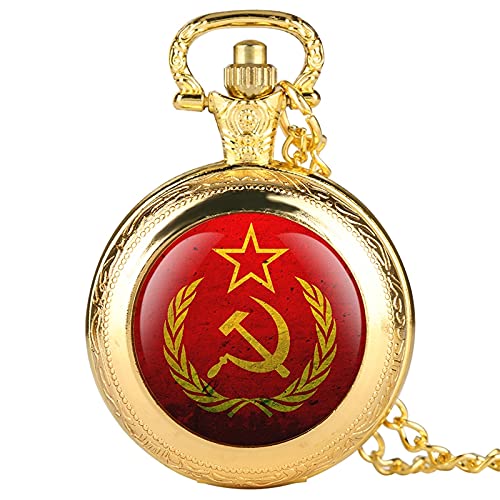 Reloj De Bolsillo De Cuarzo - Emblema De Fiesta Insignias Soviéticas Martillo Hoz Reloj De Bolsillo De Cuarzo Ejército Ruso Comunismo Collar Cadena De Reloj Para Hombres Mujeres, Oro, Cadena Gru
