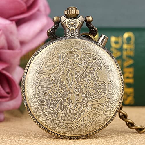 Reloj De Bolsillo De Cuarzo - Led Flash Luminoso Vintage Dial Reloj De Bolsillo De Cuarzo Cadena Bronce Tallado Tren De Vapor Steampunk Motor Railway Reloj Retro Hora, Tren De Bronce, Cadena Grues