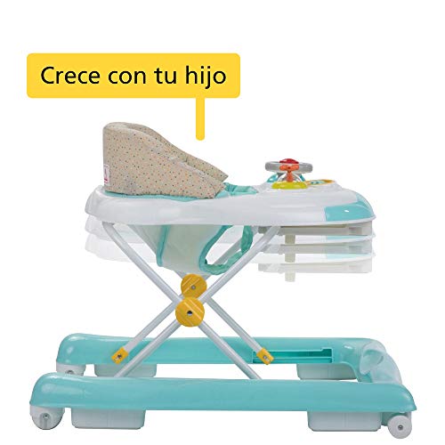 Safety 1st Bolid Andador bebé primeros pasos, 3 alturas regulables, Centro de actividades con 12 melodias, asiento alcochado, Base Antivuelco, color Happy Day
