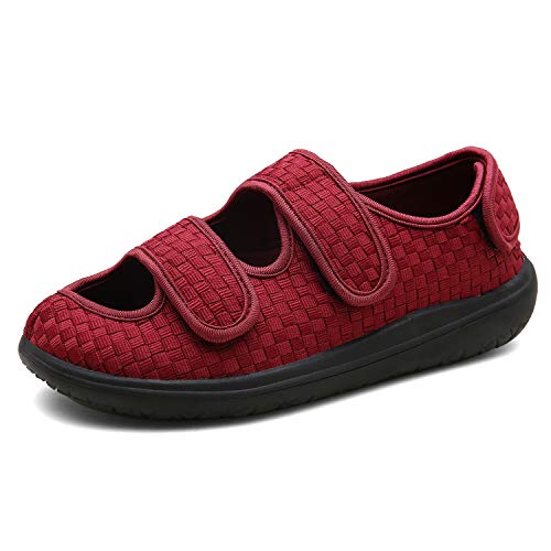 Sandalias Mujer Hombre Zapatillas de Estar por casa Zapatos Diabéticos Respirable Zapatillas Ortopédica para ensanchar Ajustable Cómoda Artritis Edema Zapatos hinchados Rojo 40EU
