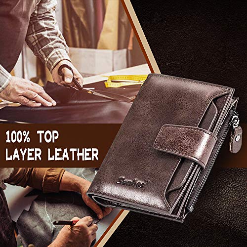 Senbos Carteras Hombre Piel Cartera Vertical con RFID Protección, 18 Ranuras para Tarjetas 1 Bolsillo para Monedas e Soporte para Tarjetas de Identificación, Regalo para Hombre de Navidad, Cumpleaños