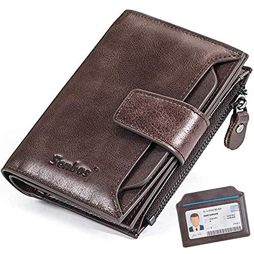 Senbos Carteras Hombre Piel Cartera Vertical con RFID Protección, 18 Ranuras para Tarjetas 1 Bolsillo para Monedas e Soporte para Tarjetas de Identificación, Regalo para Hombre de Navidad, Cumpleaños