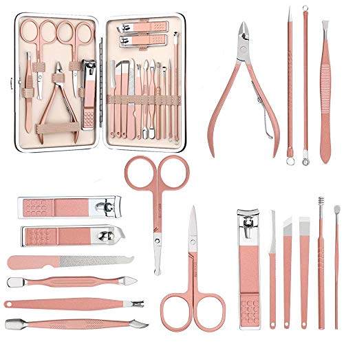 Set de Manicura Pedicura,18pcs Kit Cortaúñas de Acero Inoxidable, Juego Tijeras Uñas Juego de Herramientas de Cuidado de Pedicura Cuidado de Uñas para Mujeres y Hombres con Caja de Cuero