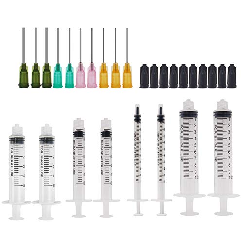 Shintop Paquete de 20 jeringas con punta roma, jeringa de 1/3/5/10 ml con agujas dispensadoras y tapa de jeringa para experimentos, uso industrial