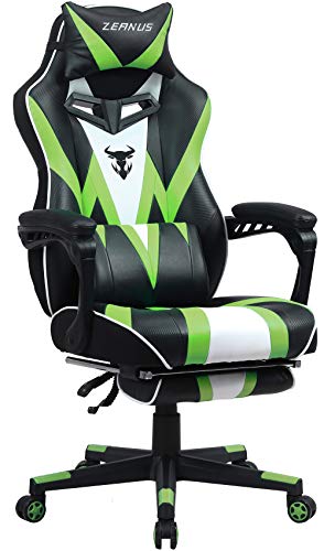 Silla de Juego Gaming para Adultos, Silla Gaming con Reposapiés, Silla Ergonómica Racing, Silla Gamer Grande e Alto, Masaje Silla Gaming, Silla Gaming Giratoria, Silla Gaming de Oficina (Verde)