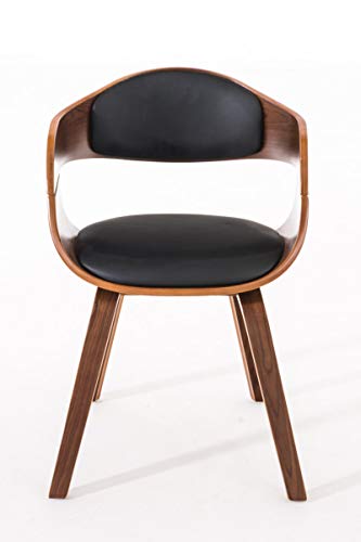 Silla De Visita Kingston En Símil Cuero I Silla De Madera con Respaldo Semi-Curvado I Butaca De Salón En Estilo Escandinavo, Color:Nuez/Negro
