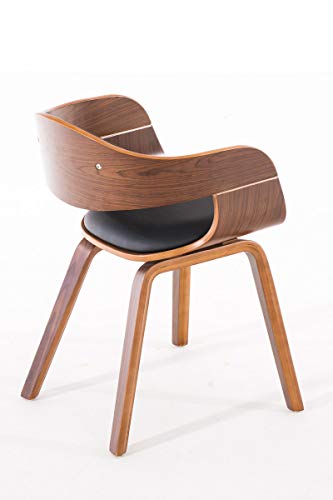 Silla De Visita Kingston En Símil Cuero I Silla De Madera con Respaldo Semi-Curvado I Butaca De Salón En Estilo Escandinavo, Color:Nuez/Negro