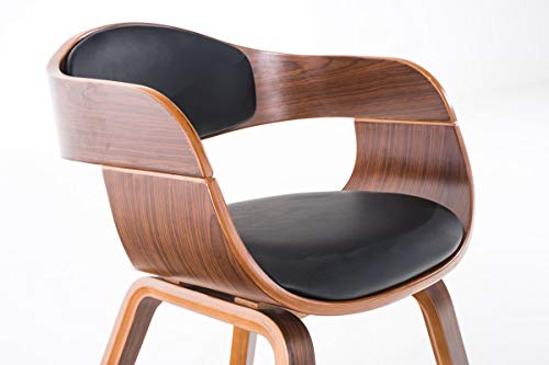 Silla De Visita Kingston En Símil Cuero I Silla De Madera con Respaldo Semi-Curvado I Butaca De Salón En Estilo Escandinavo, Color:Nuez/Negro