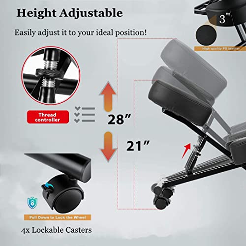 Silla Ergonómica para Rodillas, Silla Ergonomica De Rodillas, Sillas De Oficina con El Respaldo Ajustable, Multifuncional Taburete para La Rodilla, para Mejorar La Postura, Tela Negro