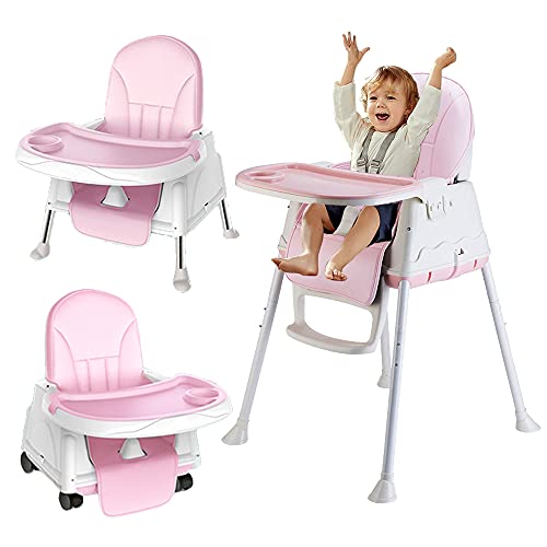 Sinbide Trona Evolutiva para Bebés y Niños con Ruedas 3-en-1 Ajustable Silla Alta de Comedor para comer con Doble Bandeja Extraíble y Cojín Convertir en Carrito Asiento Elevador Infantil (Rosa)