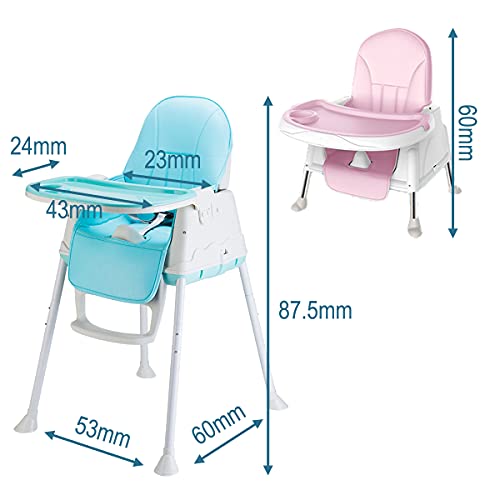 Sinbide Trona Evolutiva para Bebés y Niños con Ruedas 3-en-1 Ajustable Silla Alta de Comedor para comer con Doble Bandeja Extraíble y Cojín Convertir en Carrito Asiento Elevador Infantil (Rosa)