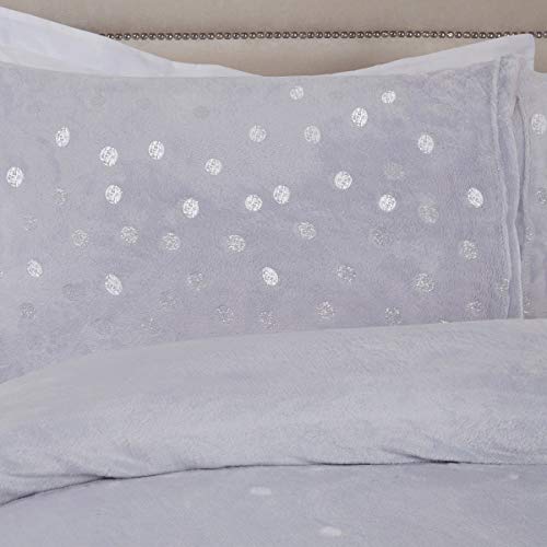 Sleepdown 5056242741244 Ropa de Cama de Forro Polar con diseño de Lunares, Color Gris, Juego edredón y Fundas de Almohada, Matrimonio