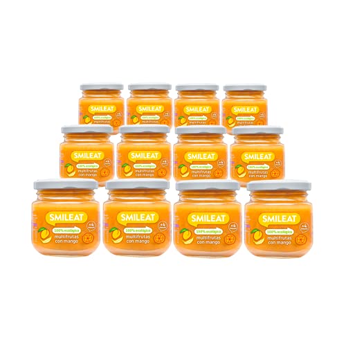 Smileat - Tarritos Ecológicos Multifrutas con Mango, Ingredientes Naturales, Para Bebés a partir de los 4 Meses - Pack de 12x130g - 1560g