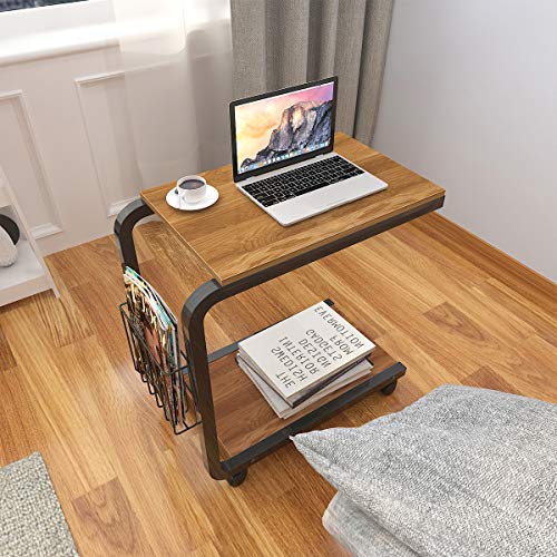 sogesfurniture Mesa de Ordenador Portatil Mesa Auxiliar con Ruedas, Mesas de Centro Escritorio Compacta para Cama o Sofá, 51x30x56 cm, Roble BHEU-KH02-OK