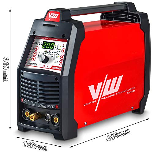 Soldadora TIG AC DC con 200a y función de soldadura por electrodo 170a | Máquina de soldadura de aluminio - suministro de gas y arrastre - fuente de alimentación y descenso - Set de Vector Welding