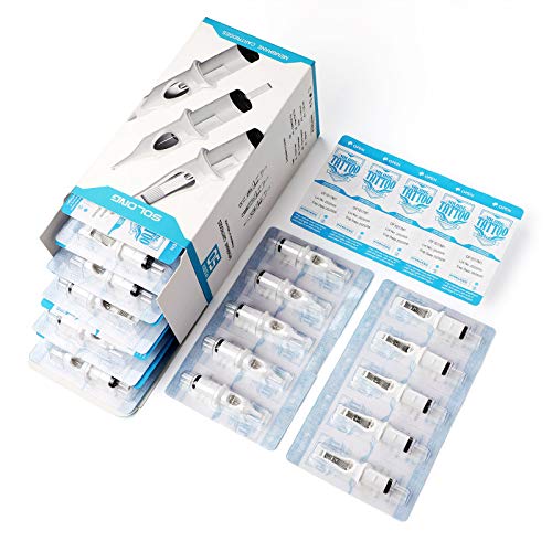 Solong Tatuaje Agujas (50 Piezas Mezcladas RL RS M1) Tatttoo Needle # 12 Cartuchos de Seguridad Profesionales Esterilizados Desechables Estándar EN02D-50KIT-B