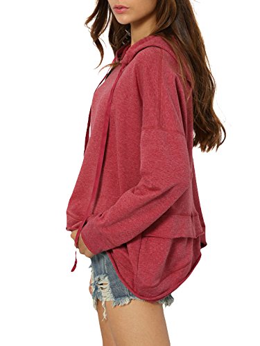 SOLY HUX Mujer Sudaderas con Capucha con Hombro Caído - Rojo XS
