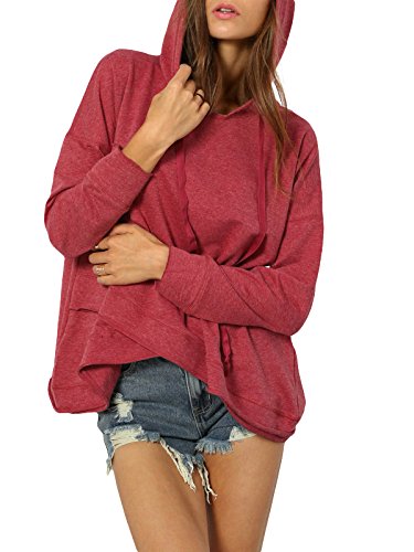 SOLY HUX Mujer Sudaderas con Capucha con Hombro Caído - Rojo XS