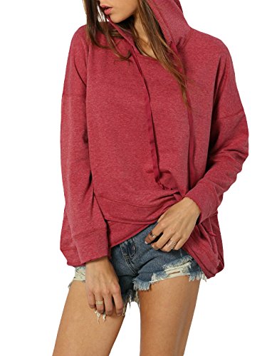 SOLY HUX Mujer Sudaderas con Capucha con Hombro Caído - Rojo XS