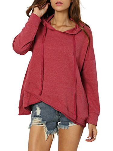 SOLY HUX Mujer Sudaderas con Capucha con Hombro Caído - Rojo XS