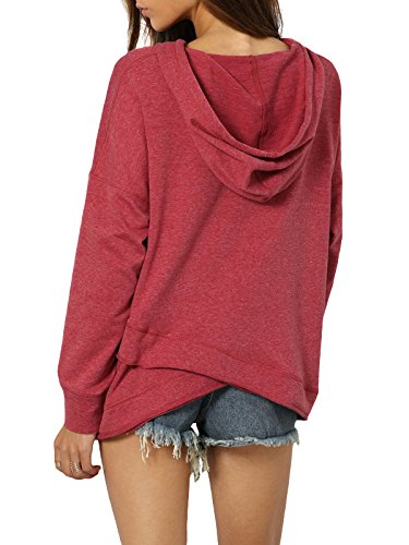 SOLY HUX Mujer Sudaderas con Capucha con Hombro Caído - Rojo XS