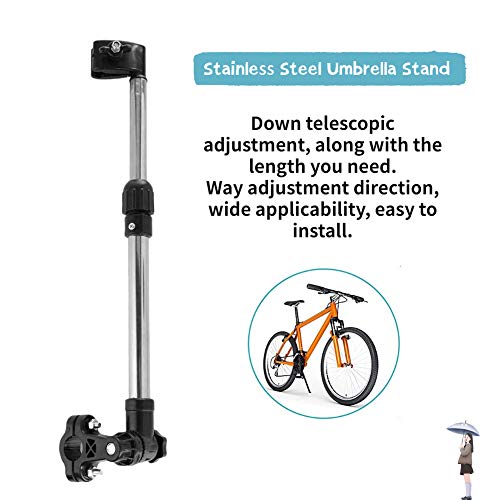 Soporte de paraguas de bicicleta, soporte de paraguas retráctil multifuncional 360 ° Roated acero inoxidable para cochecito de bebé cochecito de bicicleta