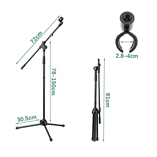 Soporte Microfono Pie, Mugig TríPode Soporte para MicróFono con Mastil y Pinza, Pie portátil de MicróFono, Rotación de 360 Grados Ajustable en Altura y Longitud para Escenario, Conferencia, Actuación