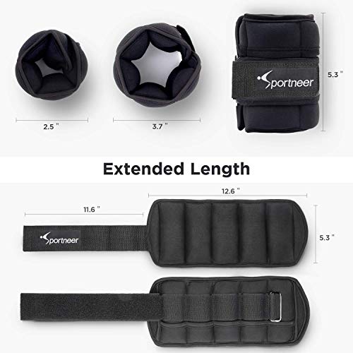 Sportneer - Juego de 2 Pesas para Tobillo y muñeca (454 g hasta 3,18 kg), Color Negro