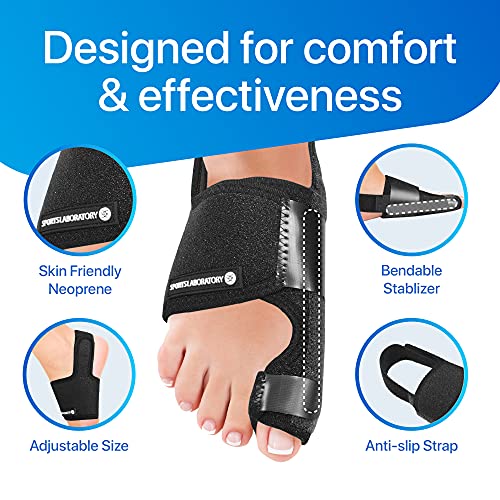 Sports Laboratory Set Corrector de Juanetes Ajustable - Kit Día/Noche - Alivia el Dolor y Protege - 2 Férulas para Juanetes, 2 Correctores Gel Dedo Gordo y 1 Guía sobre Alivio del Dolor