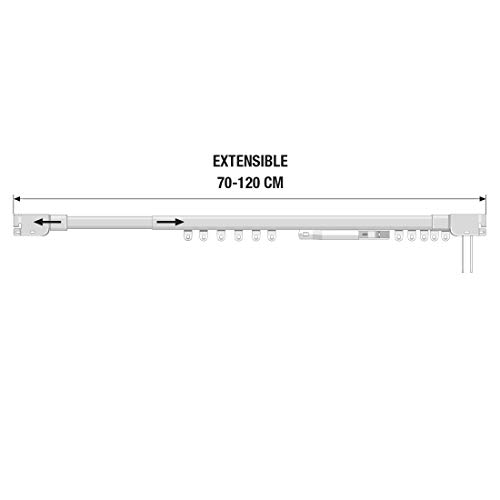STORESDECO Rieles para Cortinas Extensibles. Riel Extensible metálico, en Color Blanco, con Ancho de hasta 390cm. Accionamiento a cordón. (70 a 120 cm)