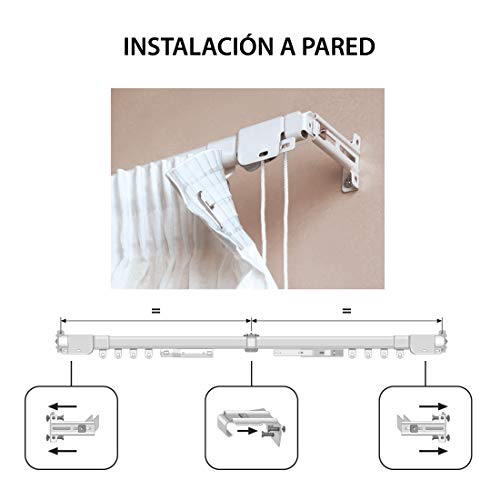 STORESDECO Rieles para Cortinas Extensibles. Riel Extensible metálico, en Color Blanco, con Ancho de hasta 390cm. Accionamiento a cordón. (70 a 120 cm)