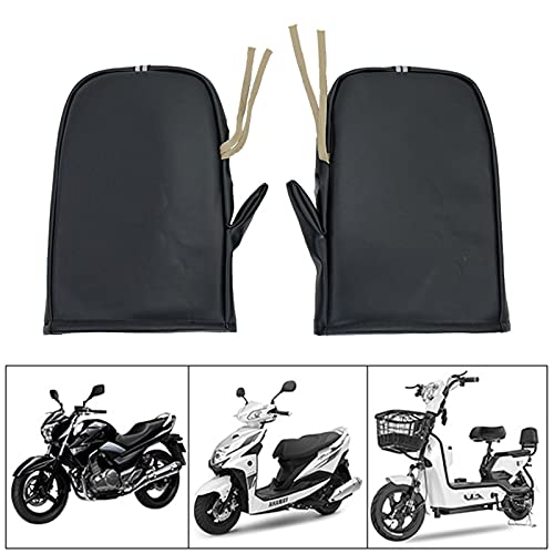 Stronrive Guantes De Moto, Manoplas De Moto Manillar, Cuero PU Gruesa Manillar Protector Impermeable Impermeable A Prueba De Viento Caliente Gran Boca