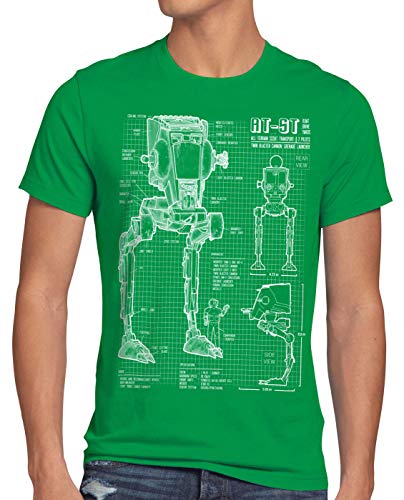 style3 AT-ST Cianotipo Camiseta para Hombre T-Shirt Fotocalco Azul Andador, Talla:XL, Color:Verde