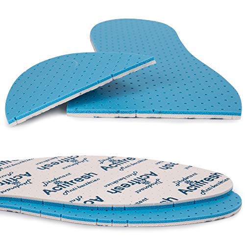 SULPO - 4 pares de plantillas contra el sudor, plantillas antibacterianas Actifresh para pies frescos, plantillas para zapatos de trabajo, suela anti sudor, desinfección de zapatos azul azul 37