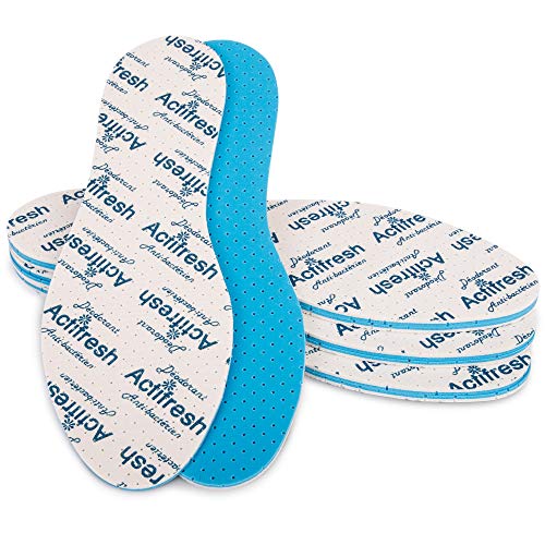 SULPO - 4 pares de plantillas contra el sudor, plantillas antibacterianas Actifresh para pies frescos, plantillas para zapatos de trabajo, suela anti sudor, desinfección de zapatos azul azul 37