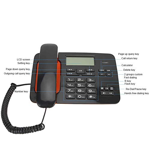 Sxrdz Teléfono fijo C256 LANDLINE HOME OFICINA TELÉFONO TELÉFONO TELÉFONO LED Identificación de la persona que llama Identificación de los hoteles del hotel Habitación de dormitorio con (Naranja negra