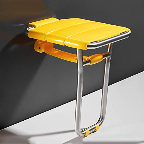 Taburete ducha amarillo taburete baño montaje en pared plegable | Silla ducha asiento ducha | Patas silla baño Badsitz personas mayores discapacitadas discapacitadas, estructura acero inoxidable