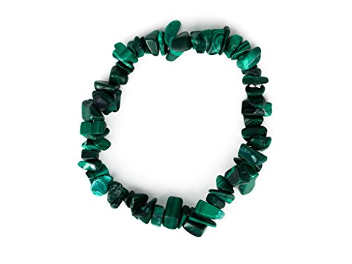 Taddart Minerals - Pulsera de piedra preciosa natural malaquita montada en hilo de nailon elástico - Hecha a mano.