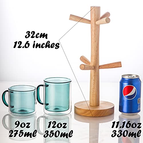 Tazas de Vidrio Doble Pared de Color con Mango y Tapa (275ml), Candiicap Tazas de Café para Bebidas Frías y Calientes, Vasos Termicos para Desayuno, Té, Leche, Latte, Capuchino