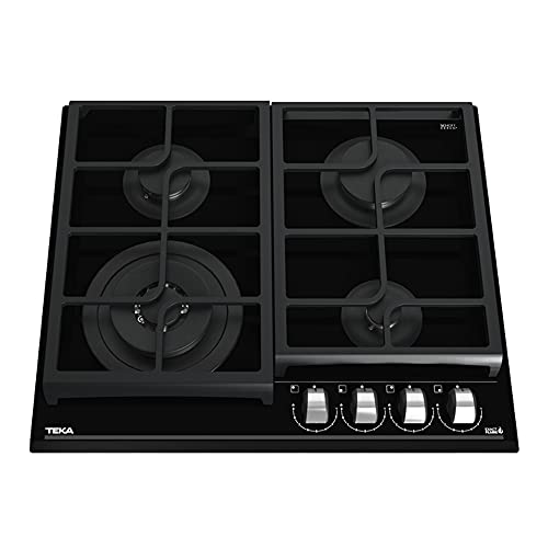 Teka | Placa Cristal Gas de 60 cm con función ExactFlame de gas natural | GZC 64320 XBN | Cristal negro | 9.8 x 60 x 51 cm