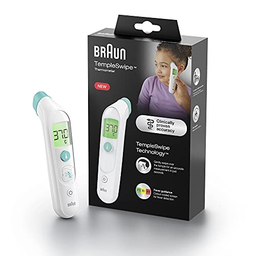 Termómetro de frente Braun TempleSwipe (pantalla de temperatura con código de colores, seguro, higiénico, rápido, clínicamente preciso, delicado, fácil de usar, para todas las edades) BST200