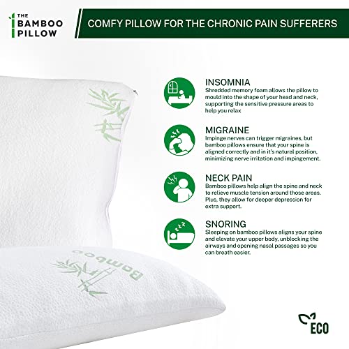 The Bamboo Pillow Almohada Cervical de virutas de Espuma de Memoria y bambú en Blanco - Almohada viscoelástica para Confort Fresco y firmeza del Cuello - Almohada ortopédica hipoalergénica - 1x Pack
