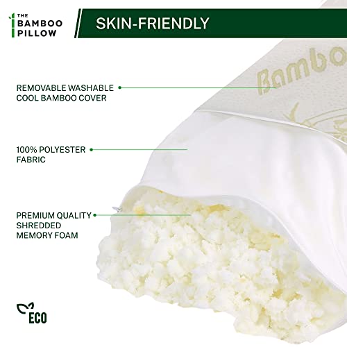 The Bamboo Pillow Almohada Cervical de virutas de Espuma de Memoria y bambú en Blanco - Almohada viscoelástica para Confort Fresco y firmeza del Cuello - Almohada ortopédica hipoalergénica - 1x Pack